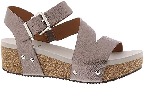 VOLATILE Women's Multi Strap Sandal Wedge, Pewter, 7 | Image 3