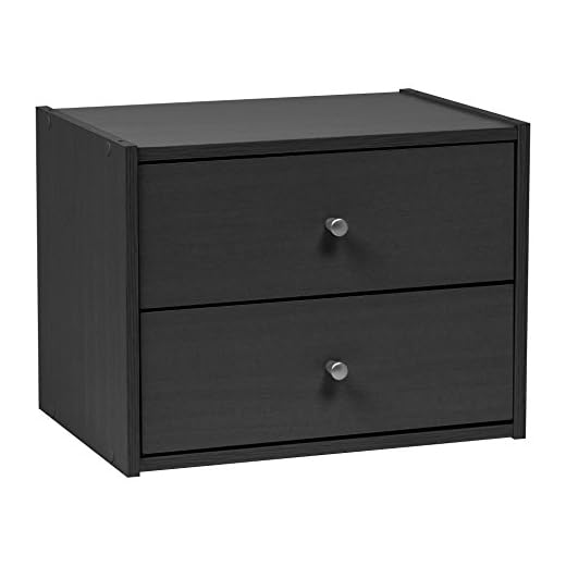 IRIS USA 2-Drawer Modular Wood Stacking Storage Box, for Office Closet and Nightstand, Easy Assembly, Stacking Storage Boxes, Black