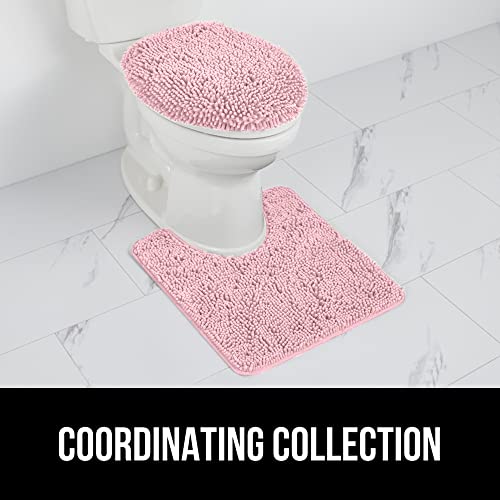 Image of Gorilla Grip Shag Chenille Bathroom Toilet Lid Cover, 19.5 x 18.5 Inches Large Size, Machine Washable, Ultra Soft Plush Fabric Covers, Fits Most Size Toilet Lids for Bathroom, Light Pink