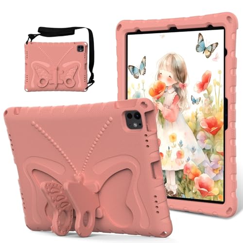 Coque iPad Air 13 M3 2025 antichoc rose en mousse EVA avec support et bandoulière