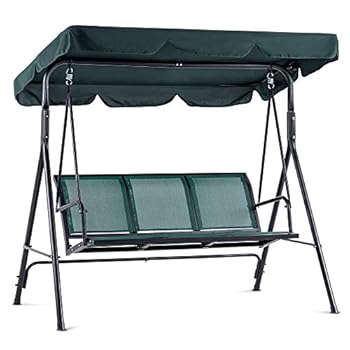 Alternative view of MCombo Outdoor Patio Canopy Swing Chair 3-Person, Steel Frame Textilence Seats Swing Glider, 4507 (Green)