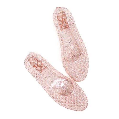 Image of Stunner Women Beach Jelly Shoes Slip On Crystal Summer Hollow Ballet Flats | Summer Cool PVC Breathable Outdoor Indoor Dressy Flat Sandals for Holiday Shopping Spa Swimming Pool