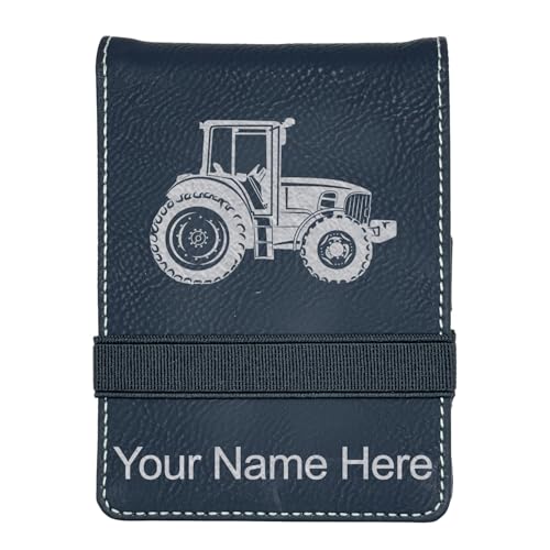 LaserGram Mini Padfolio with Notepad and Pen, Farm Tractor, Personalized Engraving Included (Black with Silver)
