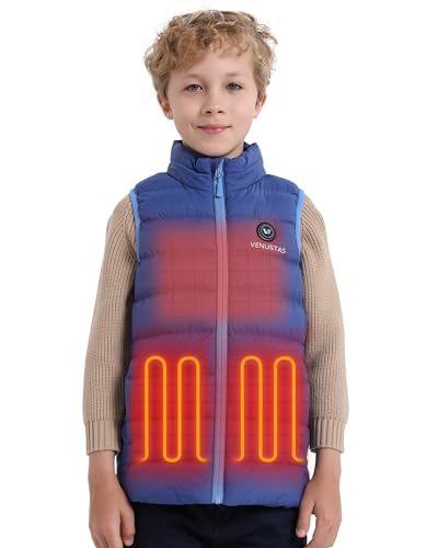 Venustas Boys Heated Vest with Battery Pack Kids Lightweight Warmer Electric Puffer Vest for Skiing(Navy Large)