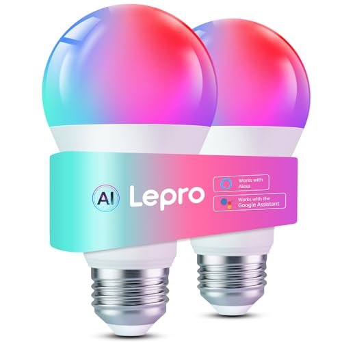 Lepro B2 AI Smart Light Bulbs - 1100LM WiFi & Bluetooth RGBWW Color Changing LED Bulb, Works with Alexa & Google Assistant, Personalized Al Lighting Designer, AI Voice Control, 2.4GHz Only,