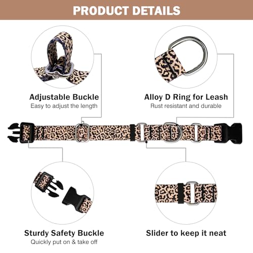 Hikiko Martingale Halsband für Hunde, klassisches Leoparden-Hundehalsband für kleine, mittelgroße und große Hunde, langlebig, ausbruchsicher, Hundehalsbänder (Leopardenmuster, Größe S)