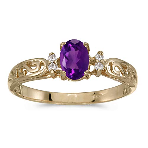 10k Yellow Gold Oval Amethyst And Diamond Ring (Size 7)