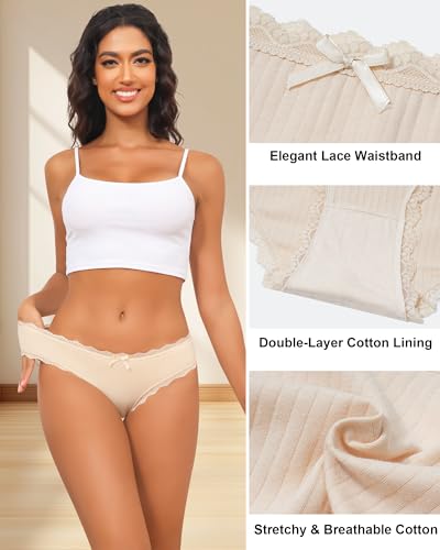 Image of Aijolen Women's Cotton Bikini Underwear Soft Low Waist Panties Cheeky Lace Underpants S-XXL