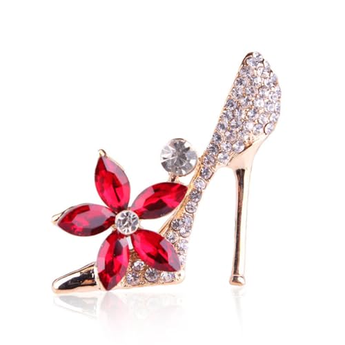 Reizteko Crystal High Heels Shoes Brooch Pins Jewelry Gift For Women Men (Red Flower)