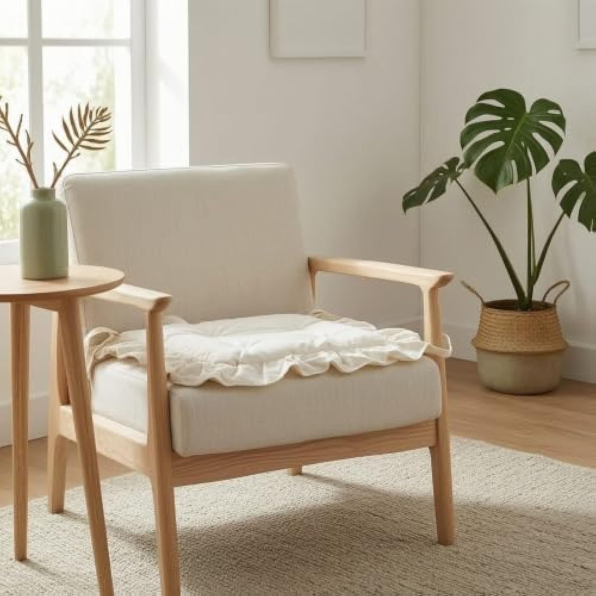 Square Ruffled Chair Cushion with Ties