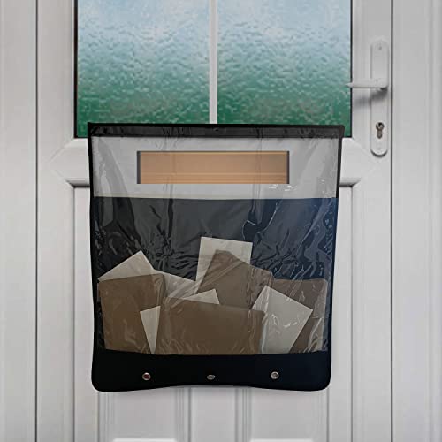 Image of Slimline Mail Slot Catcher for Door (20.4 inch W x 20 inch D), Letterbox Catcher for Glass, Wood & Metal Doors - Strong Adhesive, Indoor Post Catcher for Small Packages & Magazines (Black Transparent)