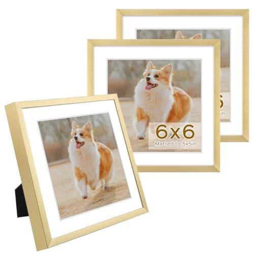 Golden State Art 3 Pack 6x6 Gold Aluminum Frames, Real Glass Fronts
