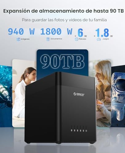 Miniatura 4 de ORICO 5 Bahias Docking Station Type C Carcasa magnética de Disco Duro de 3,5" para el Disco Duro Externo SATA SATA3.0 5x18TB con Adaptador 12V6.5A Compatible con Windows/Mac