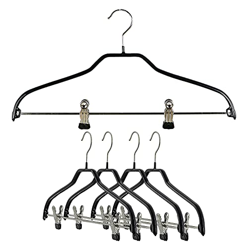Mawa by Reston Lloyd Silhouette Series Non Slip Space Saving Hanger with Pant Clips, Style 40/FK,Set of 5, Black
