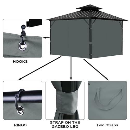 Tngan Gazebo Universal Replacement Privacy Curtain, 10'X12' Gazebo Outdoor Waterproof, 4-Panels Sidewall Curtains with Zipper for Patio, Garden and Backyard (Only Curtains, 10'x12', Grey) by Tngan - Image 5