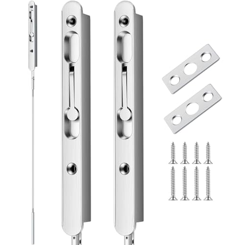 Blulu 2 Pcs 18 Inch Extended Flip Lever Flush Bolt for Double Door, Extra Long Heavy Duty French Door Locks Hardware (Brushed Silver Finish) Blulu 2 Pcs 18 Inch Extended Flip Lever Flush Bolt for Double Door, Extra Long Heavy Duty French Door Locks Hardware (Brushed Silver Finish)