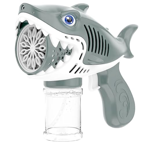 Electric Shark Bubble Machine for Kids 13 Holes Dense Bubbles Gun Automatic Light Up Bubble Blower for Party Favors, Summer Toy, Outdoors, Easter, Birthday Gift - Gray