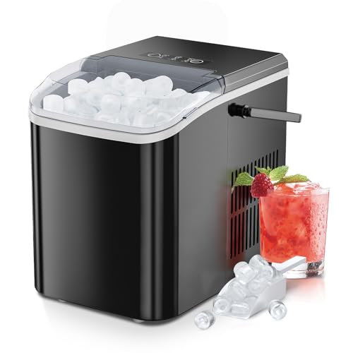 NEWBULIG Ice Makers Countertop with Handle, Portable Ice Machine, 9 Bullet Cubes in 6 Mins, 26lbs in 24Hrs, Auto-Cleaning, with Basket and Scoop, for Home, Kitchen, RV, Camping, Black