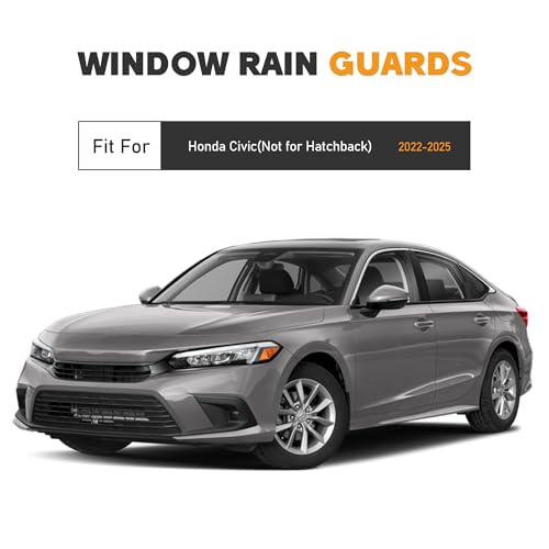 Image of Shatterproof Taped-On Window Deflectors for Honda Civic 2022-2025 (Not for Hatchback) with Black Trim, Rain Guards, Window Visors for Car, Vent Deflector, 4pcs