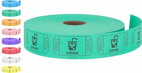 Tacticai 1000 Raffle Tickets, Drink, Green (1 of 8 Colors), Single Roll for Events, Entry, Class Reward, Fundraiser & Prizes