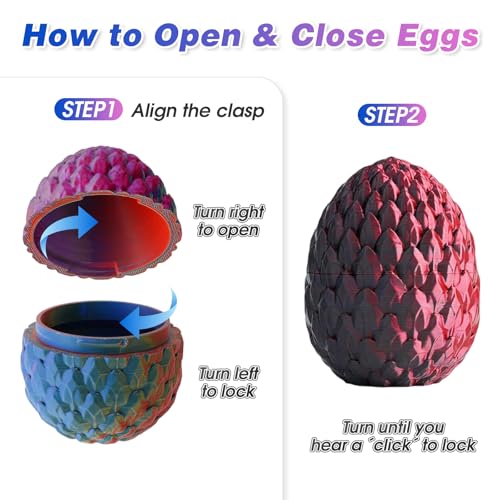 3D Printed Dragon Eggs with Dragon Inside, Articulated Fidget 3D Printed Animals, Interesting Decorative Gift (Black Red) - Image 4