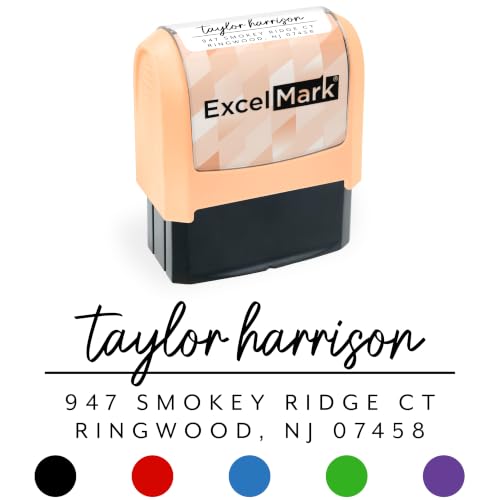 ExcelMark Address Stamp - Custom Return Address Stamp with Elegant Designs, Vibrant Colors & Patterns – Perfect for Mail, Invitations & Gifts (Peach, Metro Line)