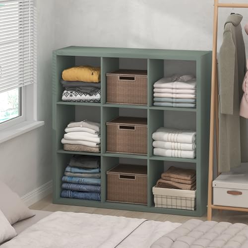 Image of Furinno Cubic Extra Thick 9-Cube Closet Organizers and Storage, Sage Green | 14.6 x 44 x 44 in, Open Shelf Closet Storage, Closet Organizer, for Wardrobe, Bedroom, Living Room