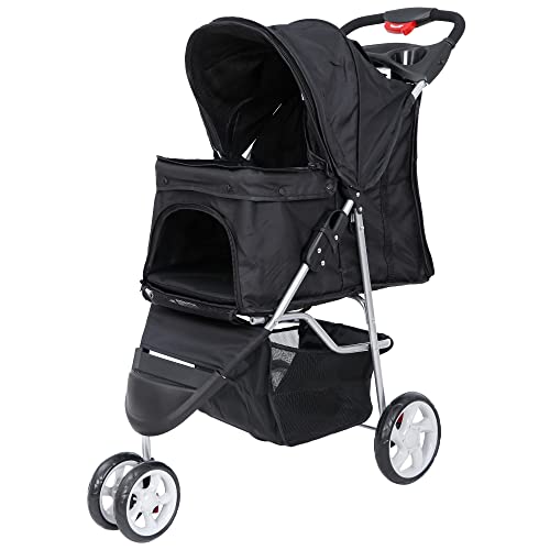 ZENY Foldable Pet Stroller, Cat/Dog Stroller with 3 Wheel, Pet Strolling Cart, Dog Travel Carrier with Storage Basket… - Image 7