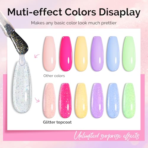 Image of MelodySusie Glitter Gel Top Coat- No Wipe Reflective Iridescent Glitter Top Coat, High Gloss Shine Finish Long Lasting Top Gel Nail Decoration for Home DIY and Nail Salon Gift for Women 0.5fl oz
