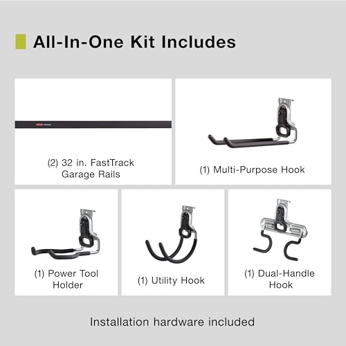 Image of Rubbermaid FastTrack Garage Storage System Tool Hanging Kit, Wall Mount Holder for Garden Lawn Tools /Garage /Home Organization