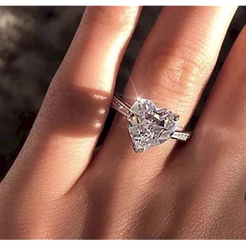 Sdouefos 925 Silver Heart 3ct Cubic Zirconia Solitaire Promise Halo Engagement Rings for Women (O) Cover