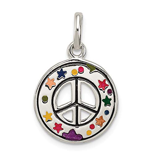 925 Sterling Silver Enameled Peace Sign Charm Pendant