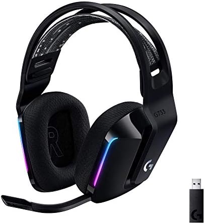 Logitech G733 Lightspeed Wireless Gaming Headset with Suspension Headband, LIGHTSYNC RGB, Blue VO!CE mic Technology and PRO-G Audio Drivers - Black (Renewed)