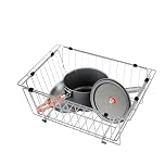 Kingrack Expandable Dish Drainer - Foldable Stainless Steel Dish Drainer with Removable Cutlery Holder | Drying Rack for Plates with Cutlery Holder