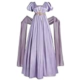 CR ROLECOS Regency Dresses for Women Empire Waist Regency Era Dress Costume Victorian Tea Gown Purple M