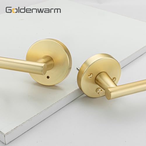 Image of Goldenwarm 10 Pack Gold Door Handles Interior, Brushed Gold Privacy Door Levers for Bedroom Bathroom, Heavy Duty Reversible Keyless Door Lever Left Right Handing