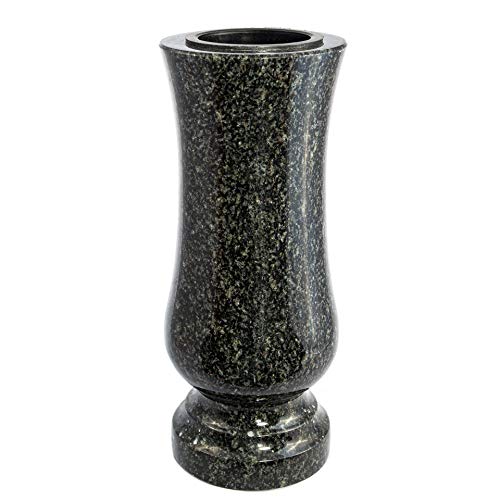 Afterglow Élégant vase funéraire en granit véritable, Impala foncé, Hauteur : 28 cm, Diamètre : 12 cm, Décoration funéraire résistante aux intempéries et au gel, Vase en granit avec insert en
