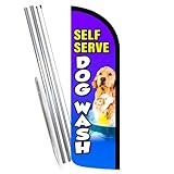 Vista Products Self Serve Dog Wash Premium Windless Feather Banner Flag Kit (Flag, Pole, & Ground Mt)