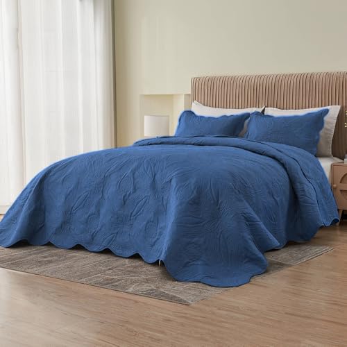 Image of Kingnex Oversized King Bedspreads 128x120 for Extra Wide Tall King or Cal King Bed Ultrasonic Quilted Coverlet Set 3 Piece Include 1 Quilt 2 Pillowcases Navy