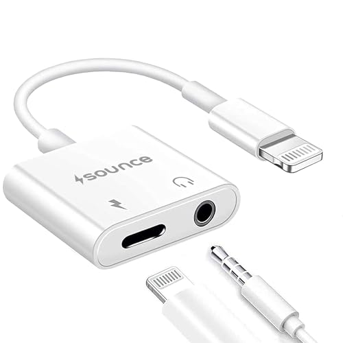 Image of Sounce 2-in-1 8 Pin to 3.5mm Audio & Charging Splitter - Dual Port Adapter Cable for Music, Power, Headsets, Speakers & More - White
