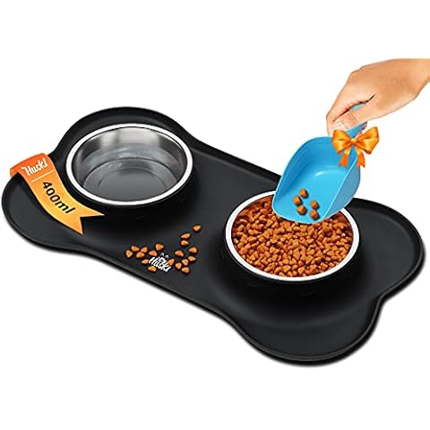 Huskl Katzenfressnapf Hundenapf Set mit Unterlage aus Silikon Katzennapf rutschfest Cover