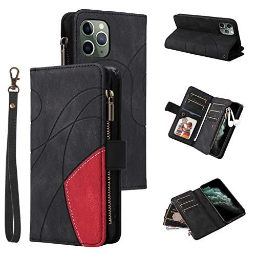 Étui portefeuille avec porte-carte pour iPhone 11 Pro housse flip simili cuir noir