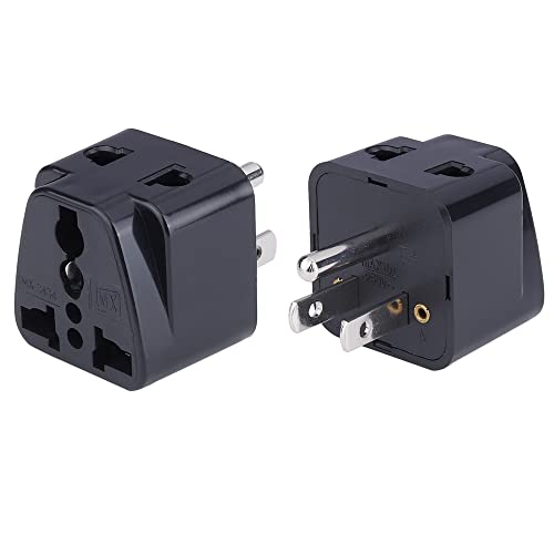 Image of MX Universal Travel Adapter Type B - 2‑Pack Converter Plug for India to USA /Canada /Japan & More - Surge Protection, LED Indicator, Certified - Black