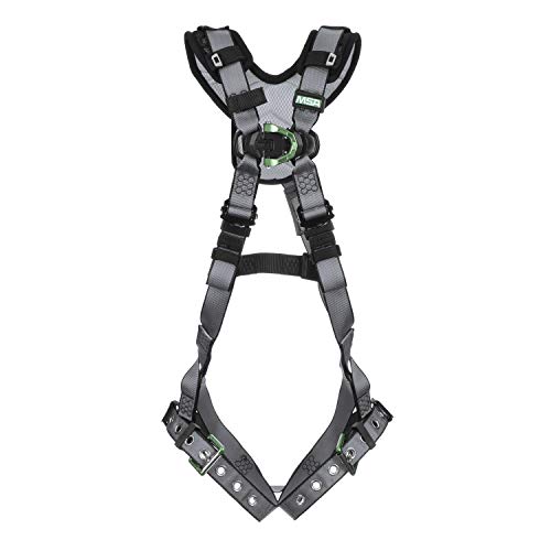 Image of MSA V-FIT Standard Safety Harness - Polyester & Nano-Technology Treated Web Full Body Harness Back, Shoulder Padding, Gray