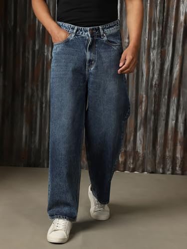 Image of High Star Men Cotton Washed Loose Fit Casual Mid-Rise Jeans