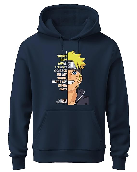 Image of Khakey Naruto Hoodie for Boys | Anime Printed Hoodies | Stylish Trending Winter Wear Front Pocket | Navy Black Maroon Colour