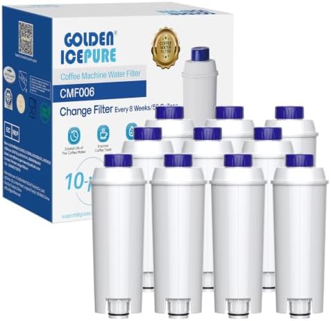 GOLDEN ICEPURE Ersatz für De'Longhi Wasserfilter DLSC002, 10er Pack | Kompatibel mit De'Longhi DLSC002 – ECAM, ESAM, ETAM, Magnifica S/Evo, Dinamica, Eletta Explorer, Prima Donna,