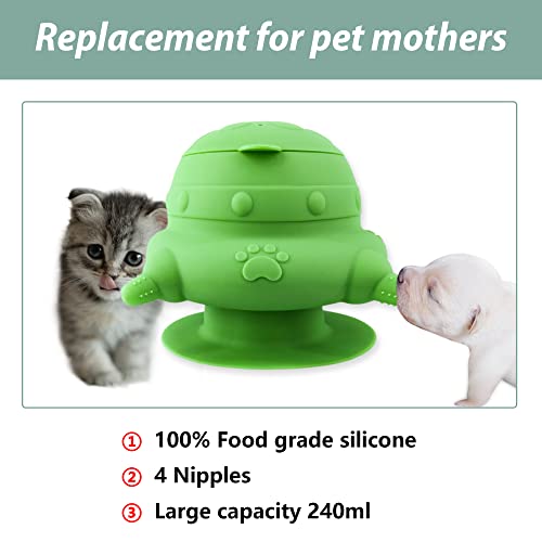 Puppy Bottles For Nursing,Puppy Milk Feeders For Multiple Puppies Nipple,Puppy Feeder Milk Bowl,4 Nipples Silicone Puppy Nursing Station,Feeder Bowl For Kittens, Puppies,Capacity 240Ml（Green） #TOP1