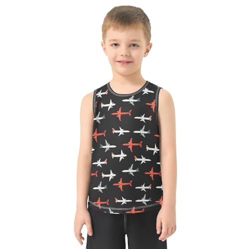 Airplane Black Pattern Boys Tank Top Sleeveless Quick Dry Athletic T-Shirts 3-10T2
