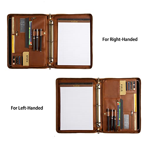 Fichário de carteira de couro, organizador profissional para canhotos e direitos, portfólio de 3 ané